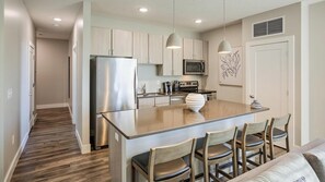Fridge, dining tables