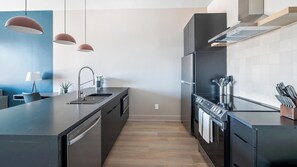 Fridge, dining tables