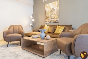 Luxury Apartment, Balcony, City View | Living area