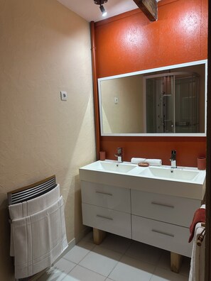 Business tweepersoonskamer | Badkamer | Een douche, handdoeken, toiletpapier