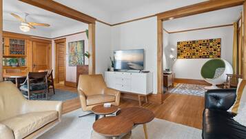 TV, music library, stereo