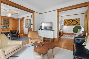 TV, music library, stereo