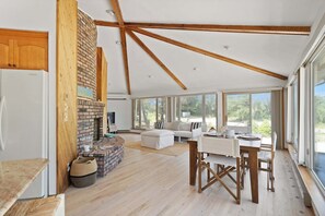 TV, fireplace - Across the Street from Beach | Peconic Retreat (North Fork)