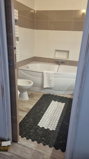 تجهيزات دش، حوض استحمام بنظام ضخ المياه، مجففات شعر، مراحيض شطف