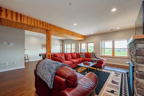 Smart TV, fireplace, DVD player, video library
