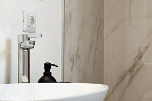 Shower, hair dryer, bidet, towels