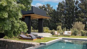 Deluxe bungalow with private pool | Living area | 40-inch TV with digital channels