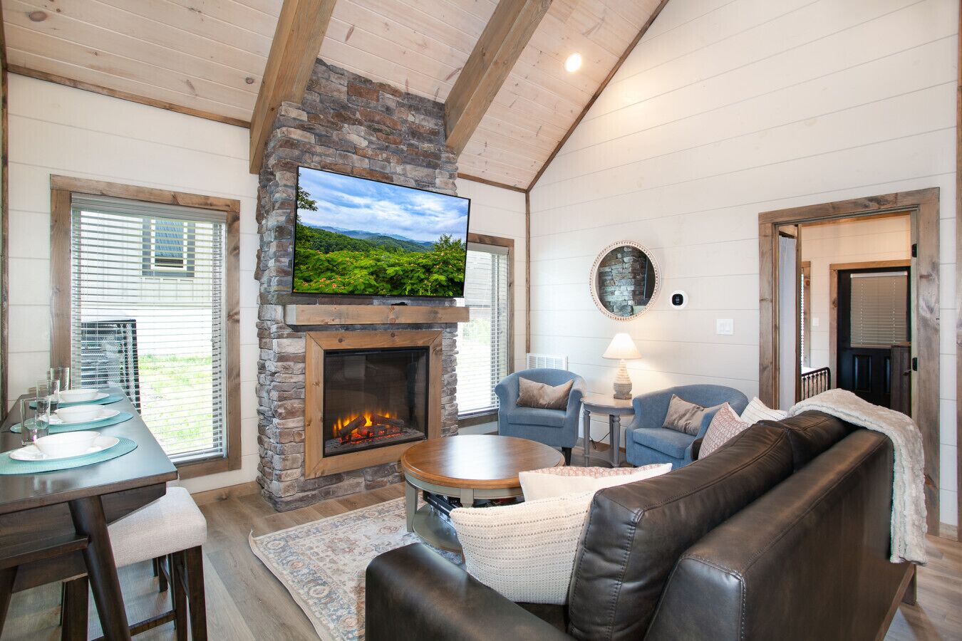 Smart TV, fireplace, video games, table football