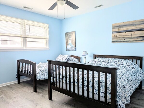 2 bedrooms, desk, iron/ironing board, travel cot
