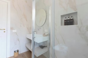 Hair dryer, bidet, towels, soap