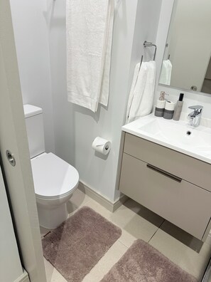 Dusche, Haartrockner, Handtücher, Seife