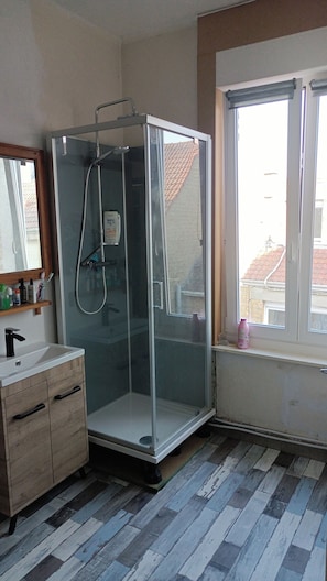 Shower, soap, toilet paper