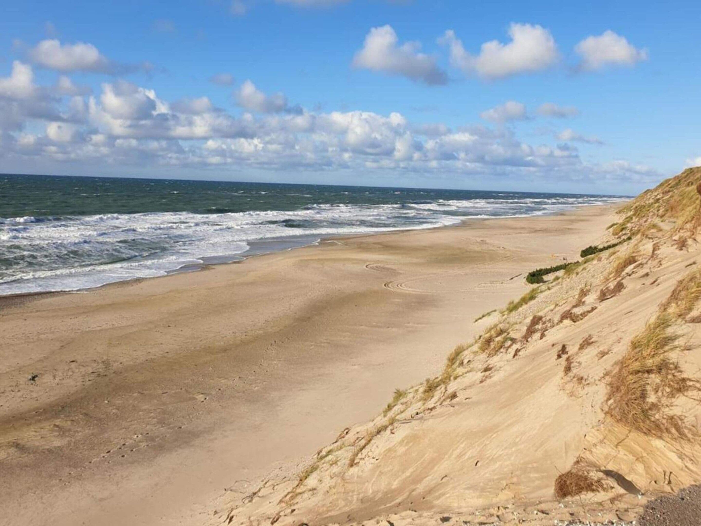 A beach with a sandy shore and waves.
