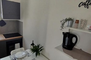 Fridge, oven, stovetop, electric kettle