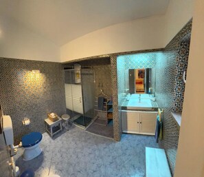 Regadera, secadora de cabello, toallas, jabón 