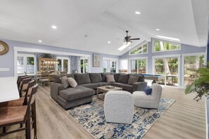 Smart TV, foosball, table tennis, books