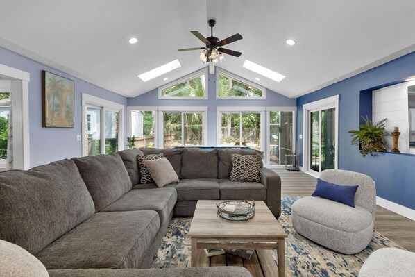 Smart TV, foosball, table tennis, books