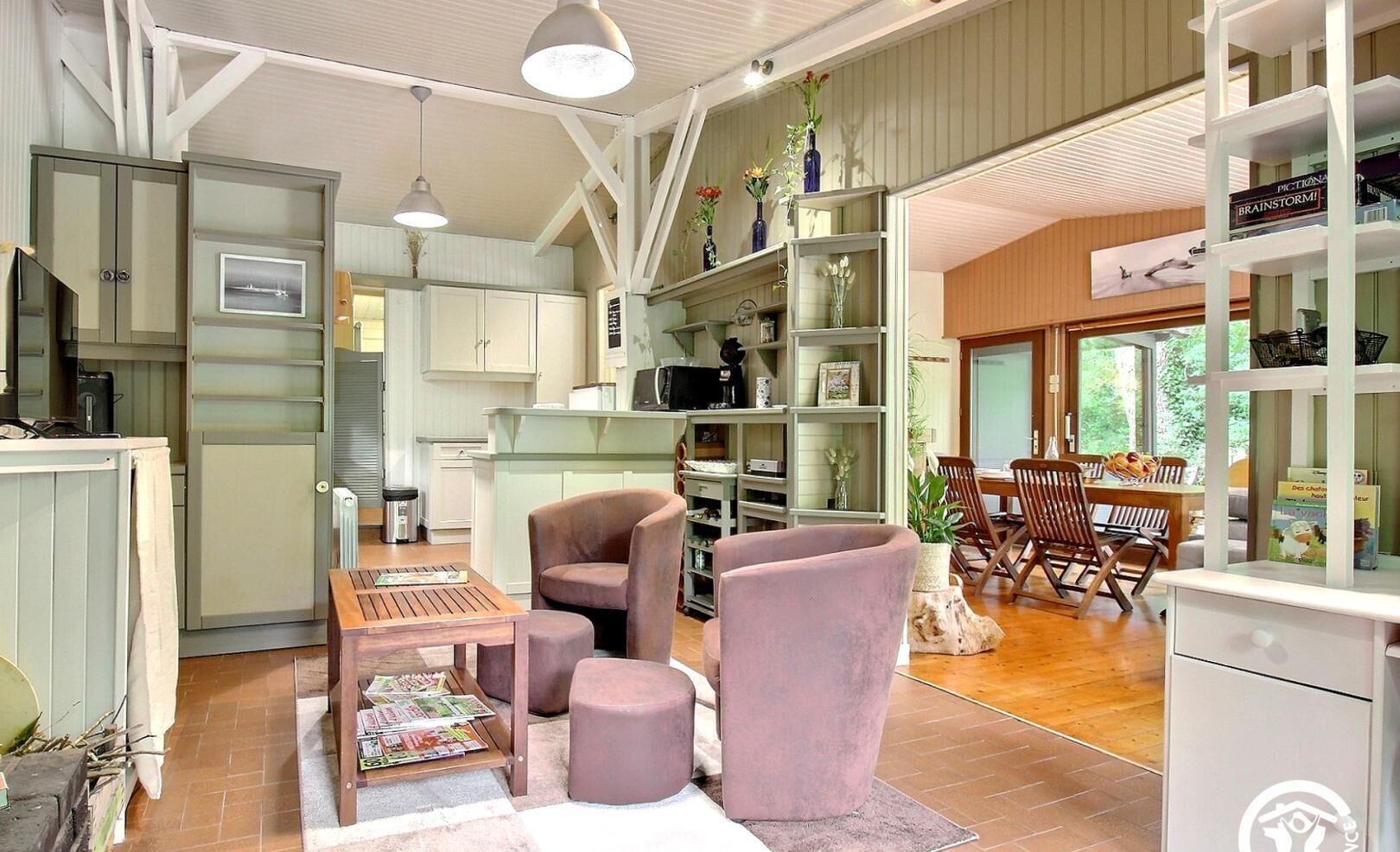 Télévision, cheminée, livres, espaces bureaux