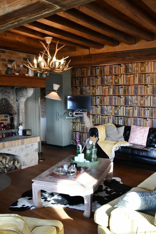 TV, fireplace, table football, ping pong