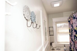 Hair dryer, soap, toilet paper
