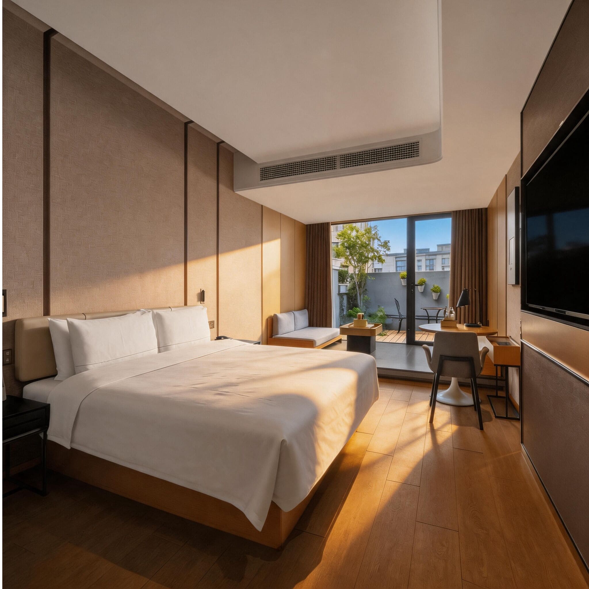 Habitación doble, balcón, vista a la ciudad | Ropa de cama de alta calidad, edredón y camas con efecto memoria 