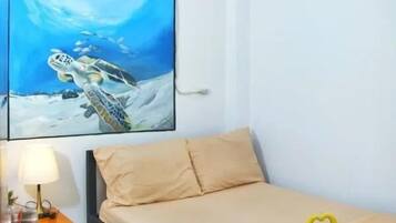 Laptop workspace, free WiFi, bed sheets