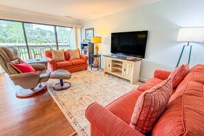 TV - Dog Friendly Beach Villa w/ Golf Course Views, Back Deck, Community Pool, Tennis Courts & Dock (Hilton Head Island)
