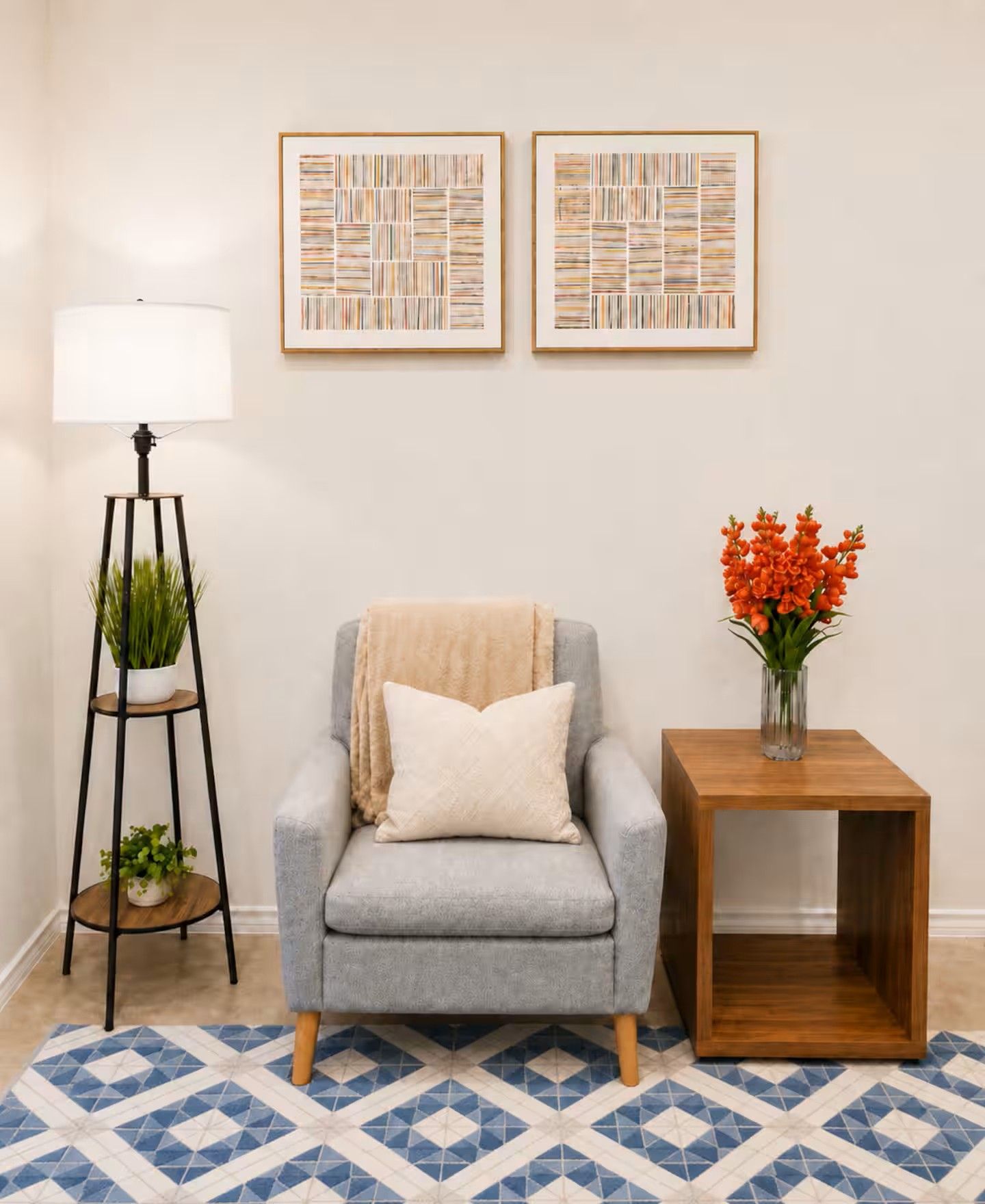 Cozy armchair corner with floor lamp in the living room
