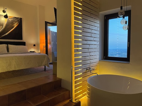1 室のベッドルーム、WiFi、ベッドシーツ. The Barn suite with overhanging rooftop terrace