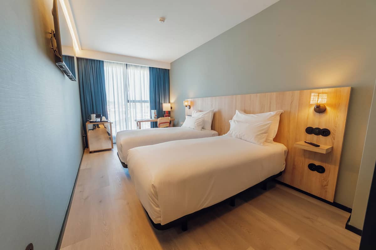 In-room safe, desk, laptop workspace, blackout curtains