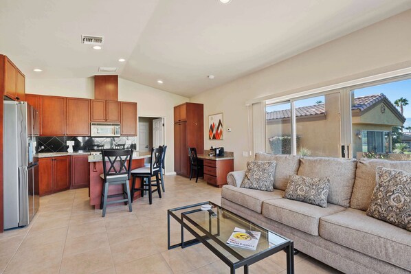 Studio, Patio, Garden View (Casita 44459 ) | Living area | TV - Casita 44459 - Pool and Tennis Access (Coachella)