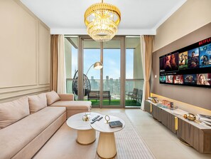 Appartement panoramique, 4 chambres, vue sur la ville | Aire de séjour