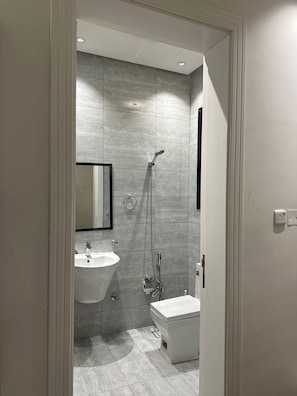 Shower, soap, toilet paper