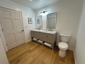 Hair dryer, towels, toilet paper