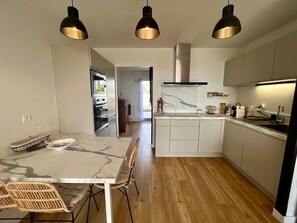 Fridge, microwave, coffee/tea maker, toaster