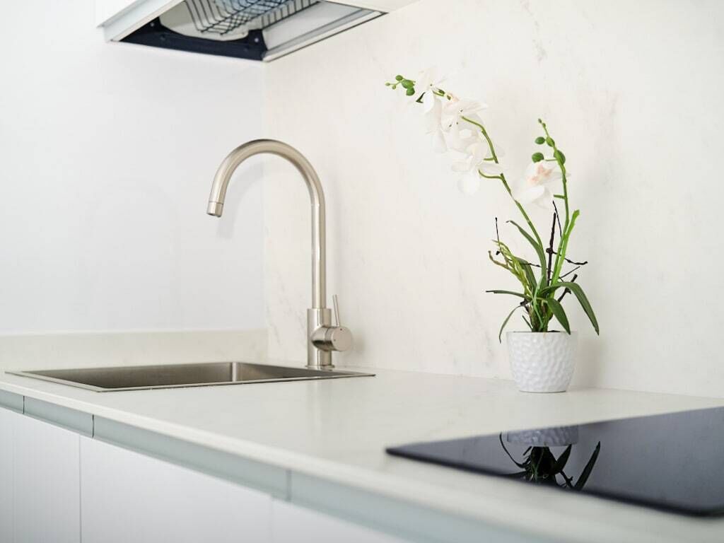 Frigorífico, microondas, horno y placa de cocina