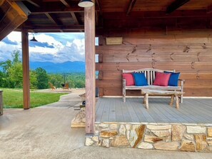 Terrace/patio - The Den at Bear Roots Tree Farm - 4-bedroom cabin with AC, WiFi in Mars Hill (Mars Hill)