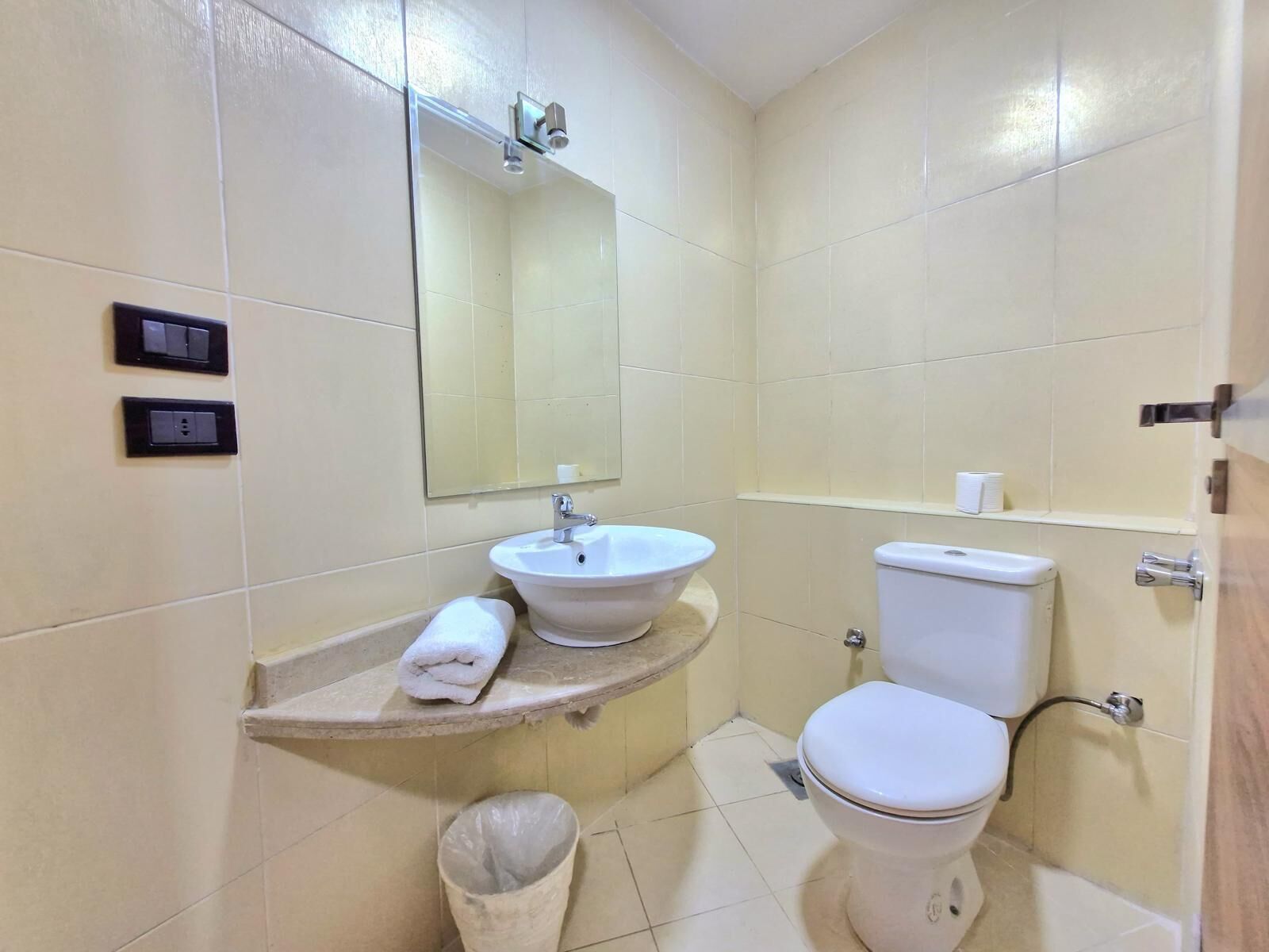 Hair dryer, soap, toilet paper