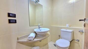 Hair dryer, soap, toilet paper