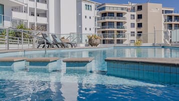 Outdoor pool, sun loungers