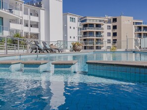 Outdoor pool, sun loungers