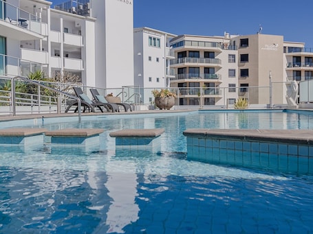 Outdoor pool, sun loungers
