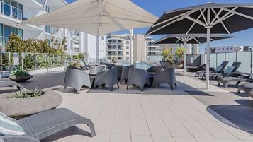 Outdoor pool, pool loungers