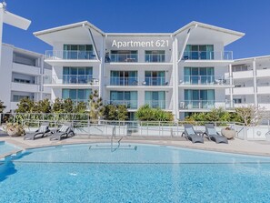 Outdoor pool, sun loungers