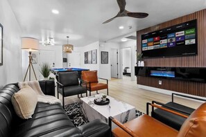 TV, fireplace, offices