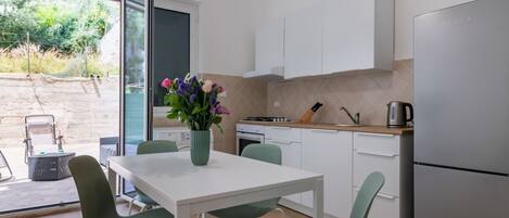 Fridge, oven, stovetop, electric kettle