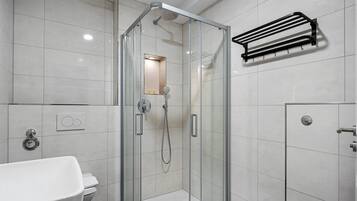 Hair dryer, slippers, towels, soap