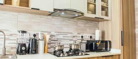 Oven, stovetop, cookware/dishes/utensils