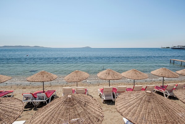 Plage, chaises longues