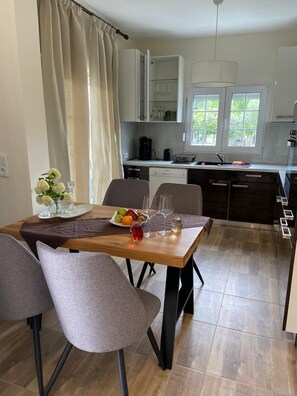 House, 2 Bedrooms, Mountain View | Living area | TV - Alba Marea (Dio-Olympos)